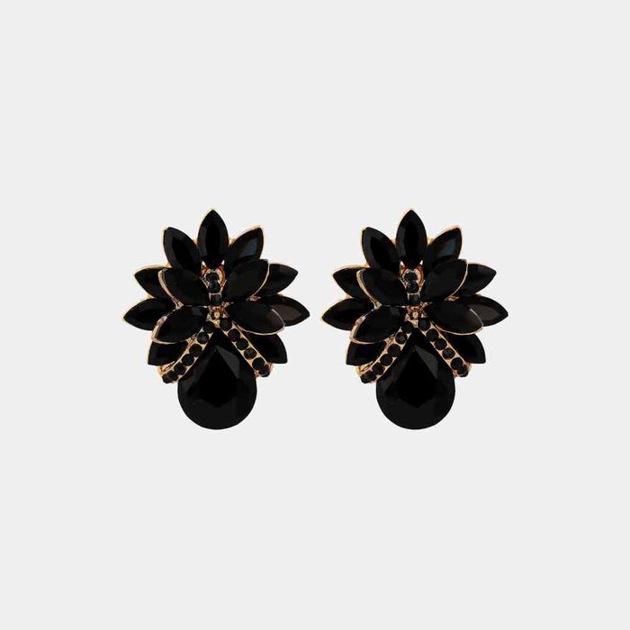 Color-One Size-Flower Shape Glass Stone Stud Earrings-Fancey Boutique