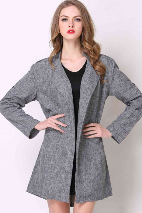 Color-Plus Size Heathered Open Front Trench Coat-Fancey Boutique