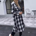 Color-Plaid Collared Neck Slit Longline Coat-Fancey Boutique