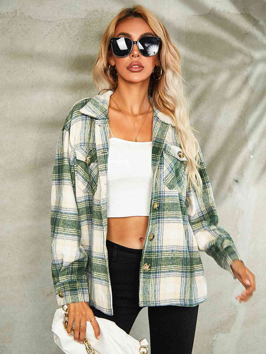 Color-Plaid Button Down Collared Jacket-Fancey Boutique