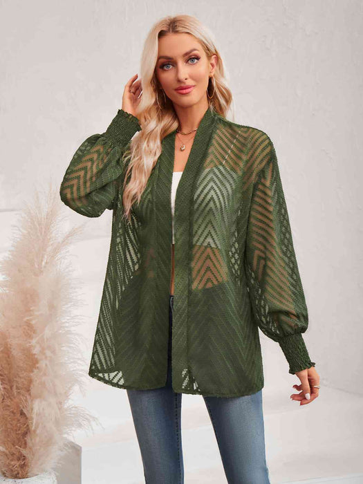 Color-S-Lantern Sleeve Open Front Sheer Cardigan-Fancey Boutique