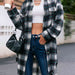 Color-Plaid Collared Neck Button Down Longline Jacket-Fancey Boutique