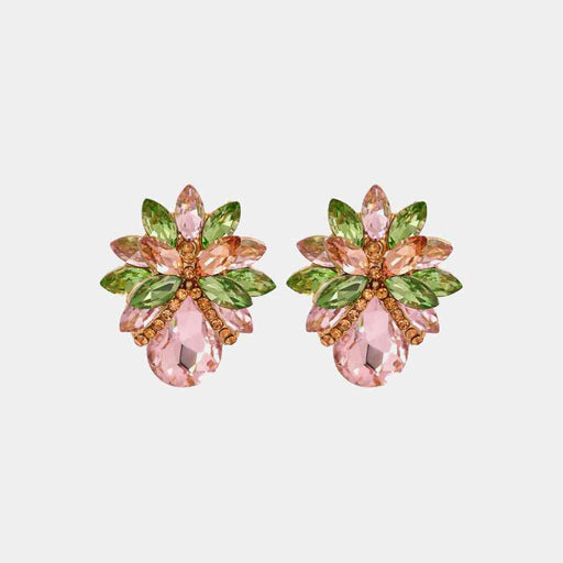 Color-One Size-Flower Shape Glass Stone Stud Earrings-Fancey Boutique