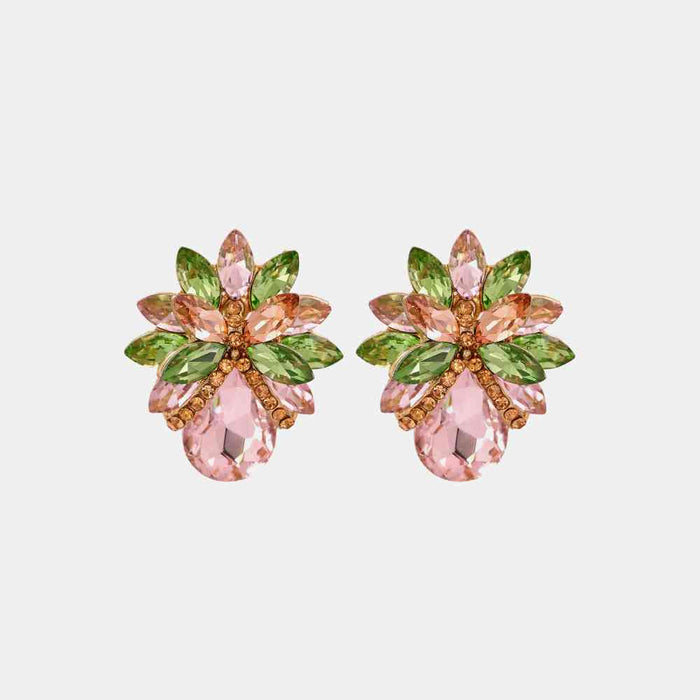 Color-One Size-Flower Shape Glass Stone Stud Earrings-Fancey Boutique