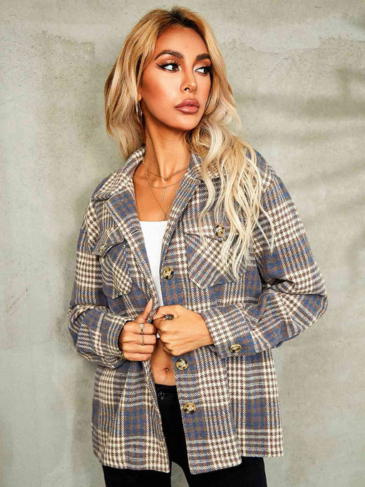 Color-S-Plaid Button Down Collared Jacket-Fancey Boutique