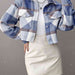 Color-S-Plaid Collared Neck Button Down Jacket-Fancey Boutique