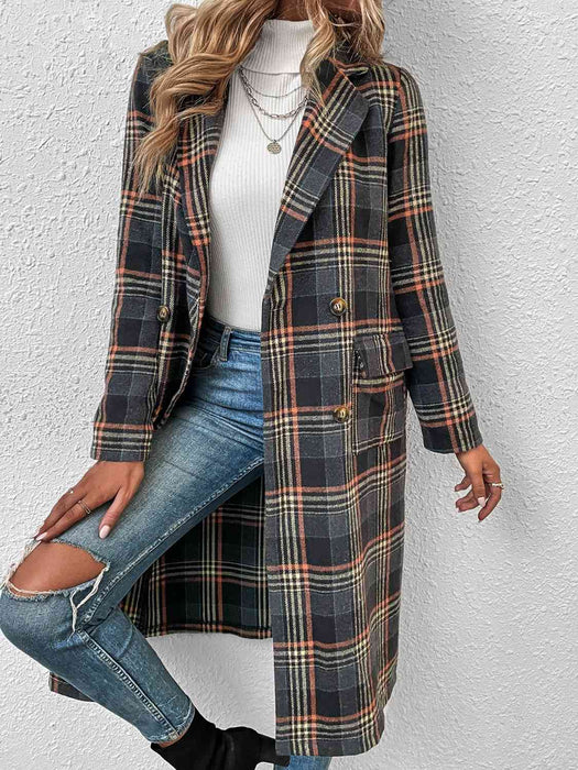 Color-Plaid Lapel Collar Trench Coat-Fancey Boutique