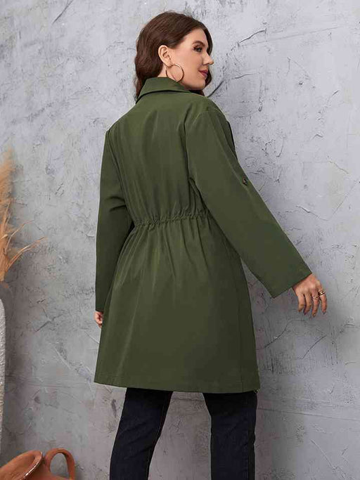 Color-Plus Size Lapel Collar Roll-Tab Sleeve Trench Coat-Fancey Boutique