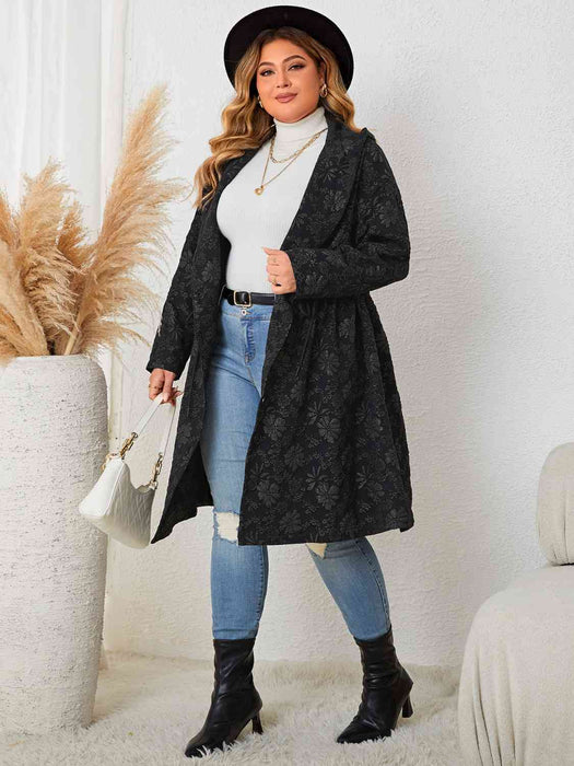 Color-Plus Size Long Sleeve Hooded Trench Coat-Fancey Boutique