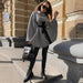 Color-Plaid-Autumn Winter Women Coat Houndstooth Woolen Coat Loose Lace-up Cloak Robe Top-Fancey Boutique