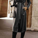 Color-Lapel Collar Tie Waist Long Sleeve Trench Coat-Fancey Boutique