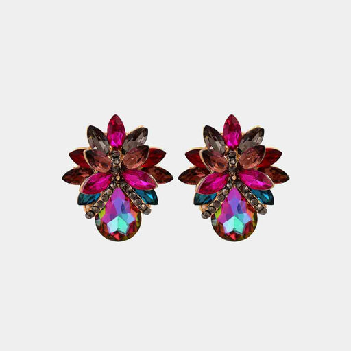 Color-One Size-Flower Shape Glass Stone Stud Earrings-Fancey Boutique