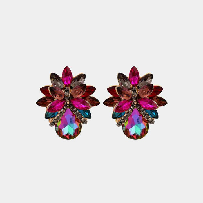 Color-One Size-Flower Shape Glass Stone Stud Earrings-Fancey Boutique