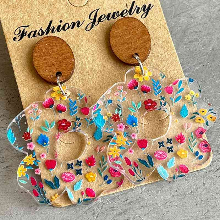 Color-One Size-Flower Shape Acrylic Dangle Earrings-Fancey Boutique