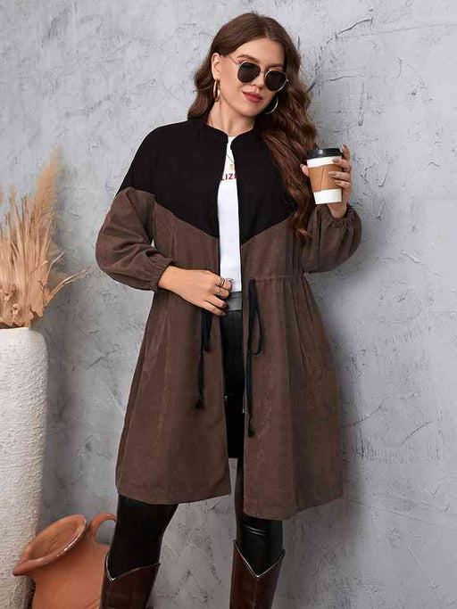Color-1XL-Two-Tone Dropped Shoulder Trench Coat-Fancey Boutique