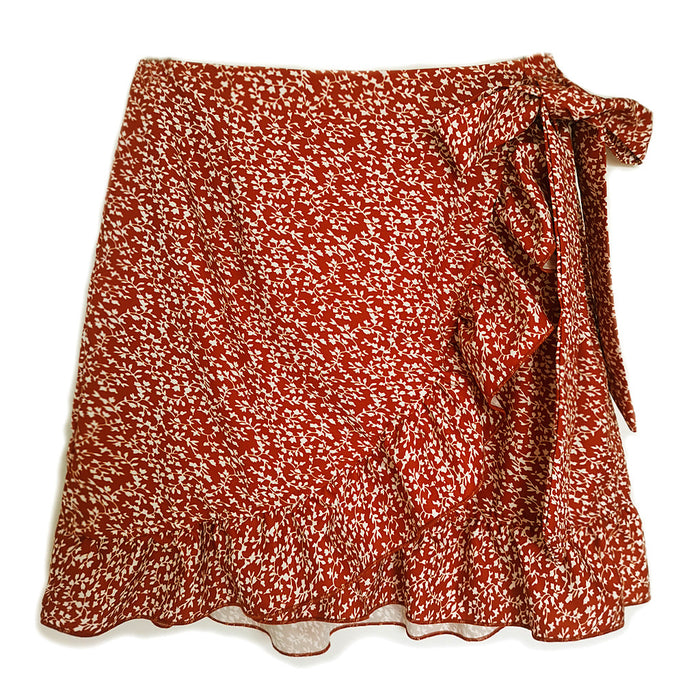 Color-Women Clothing High Waist Lace-up Skirt Ruffled Irregular Asymmetric Pattern Print Zip Skirt-Fancey Boutique