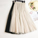 Color-Apricot-High Waist Slimming Expansion Skirt Long Skirt Mesh A- line Korean Mid-Length Skirt Skirt-Fancey Boutique