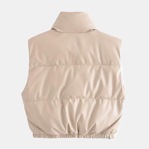 Color-Zip-Up Drawstring Puffer Vest-Fancey Boutique