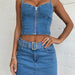 Color-Sexy Zipper Wrapped Chest Cropped Denim Camisole Denim Skirt-Fancey Boutique