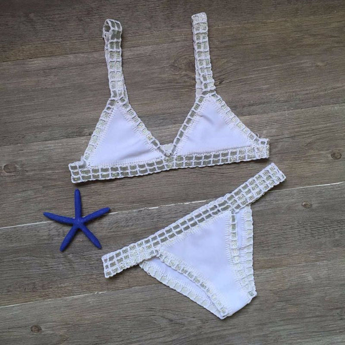 Color-White-Hand Crocheted Bikini Knitted Stitching Swimsuit Set-Fancey Boutique