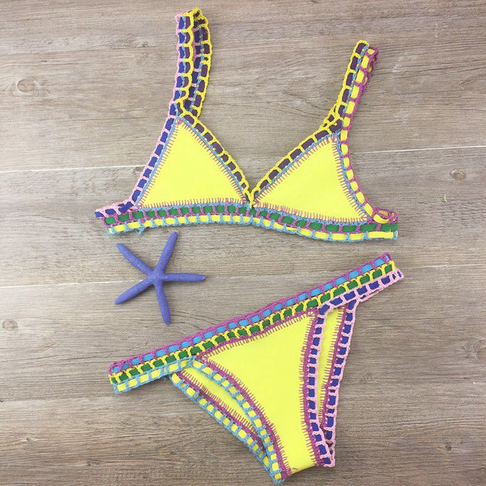 Color-Yellow-Hand Crocheted Bikini Knitted Stitching Swimsuit Set-Fancey Boutique