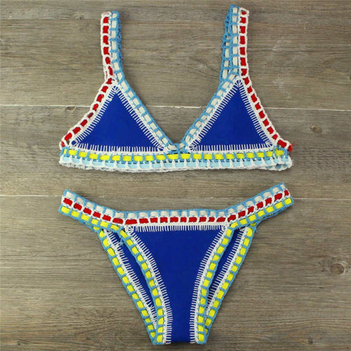 Color-Blue-Hand Crocheted Bikini Knitted Stitching Swimsuit Set-Fancey Boutique