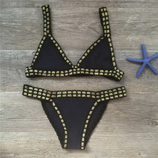 Color-Black-Hand Crocheted Bikini Knitted Stitching Swimsuit Set-Fancey Boutique