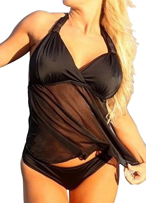 Color-Plus Size Ladies Mesh Pattern plus-Sized Split plus-Sized Bikini Tankini-Fancey Boutique