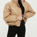 Color-Khaki-Autumn Winter Leather Coat Women Stand Collar Short Warm Bread Cotton Padded Jacket-Fancey Boutique
