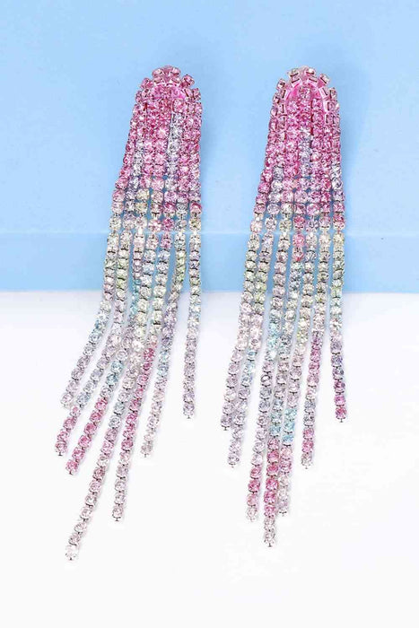 Color-One Size-Rhinestone Fringed Dangle Earrings-Fancey Boutique