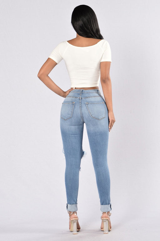 Color-High Waist High Elastic Volume Product Ripped Pencil Tappered Jeans-Fancey Boutique