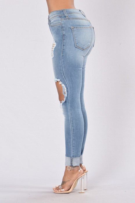 Color-light blue-High Waist High Elastic Volume Product Ripped Pencil Tappered Jeans-Fancey Boutique