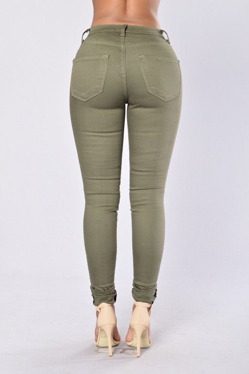 Color-Army Green-High Waist High Elastic Volume Product Ripped Pencil Tappered Jeans-Fancey Boutique