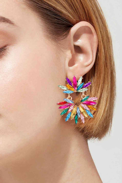 Color-Flower Shape Glass Stone Dangle Earrings-Fancey Boutique