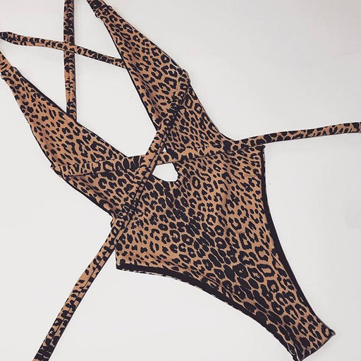 Color-Women Clothing One-piece Bikini Leopard Print Hollow Out Cutout Out Strap Swimsuit-Fancey Boutique