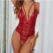 Color-Jujube Red-Sexy Lingerie Sexy Deep V Plunge Plunge Lace See through Jumpsuit Set-Fancey Boutique