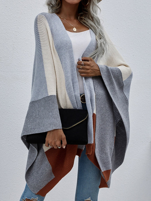 Color-Light Gray-Autumn Winter New Office Plaid Plus Size Loose Knitted Cardigan Women Coat Sweater Women-Fancey Boutique