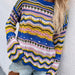 Color-Autumn Winter New Stitching Knitwear Loose Color Rainbow round Neck Striped Sweater for Women-Fancey Boutique