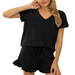 Color-Black-Spring Summer Women Clothing Women Short-sleeved V-neck Top Shorts Home Two-piece Suit Cozy-Fancey Boutique