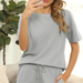 Color-Gray-Rib Short-Sleeved Home Wear Solid Color Casual Two-Piece Pajamas Suit-Fancey Boutique