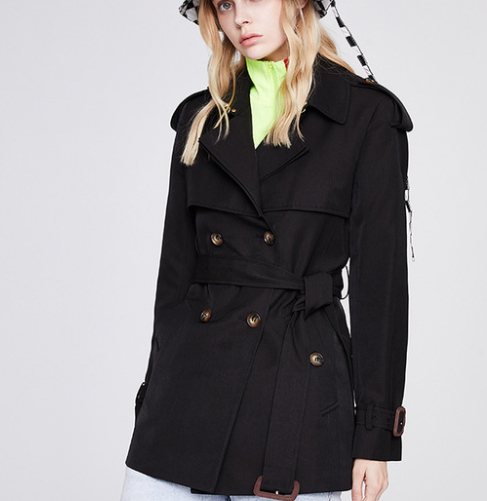 Color-Black-Trench Coat for Women Autumn Winter Women Overcoat Double Breasted Short Coat for Women-Fancey Boutique