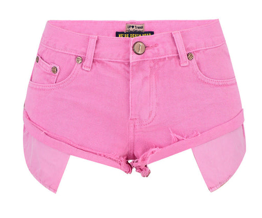 Color-Pink-Women Clothing Low Waist Denim Shorts Decadent Loose Non-Elastic Curling Exposure Pocket Beach Pants Macaron Pink-Fancey Boutique