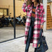 Color-Autumn Winter Long Windbreaker Side Slit Collared Slim Fit Women Woolen Plaid Coat-Fancey Boutique