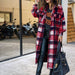 Color-Autumn Winter Long Windbreaker Side Slit Collared Slim Fit Women Woolen Plaid Coat-Fancey Boutique