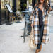 Color-Autumn Winter Long Windbreaker Side Slit Collared Slim Fit Women Woolen Plaid Coat-Fancey Boutique