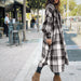 Color-Black White-Autumn Winter Long Windbreaker Side Slit Collared Slim Fit Women Woolen Plaid Coat-Fancey Boutique