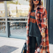 Color-Orange-Red-Autumn Winter Long Windbreaker Side Slit Collared Slim Fit Women Woolen Plaid Coat-Fancey Boutique