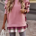 Color-Winter Hipsters Women Clothing Niche Design Plaid Stitching Pullover Long Sleeve round Neck Hooded for Women-Fancey Boutique