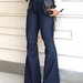 Color-High Waist Micro Elastic Lace-up Bell-Bottom Pants Wide Leg Pants Jeans-Fancey Boutique