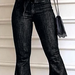 Color-Black-High Waist Micro Elastic Lace-up Bell-Bottom Pants Wide Leg Pants Jeans-Fancey Boutique